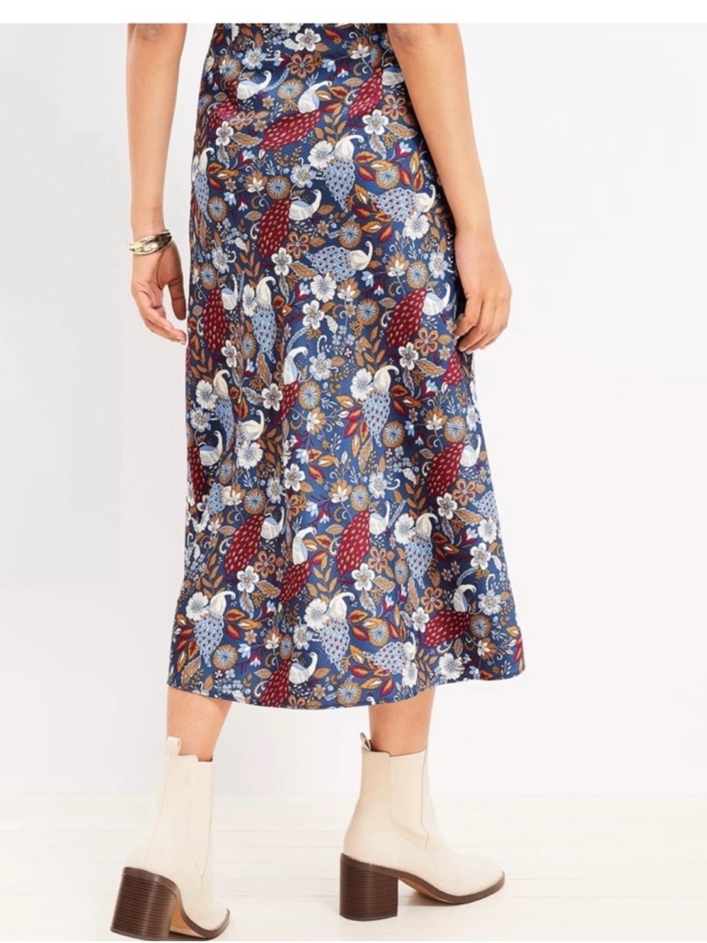 Floral Paisley Midi Skirt in Navy and Rust